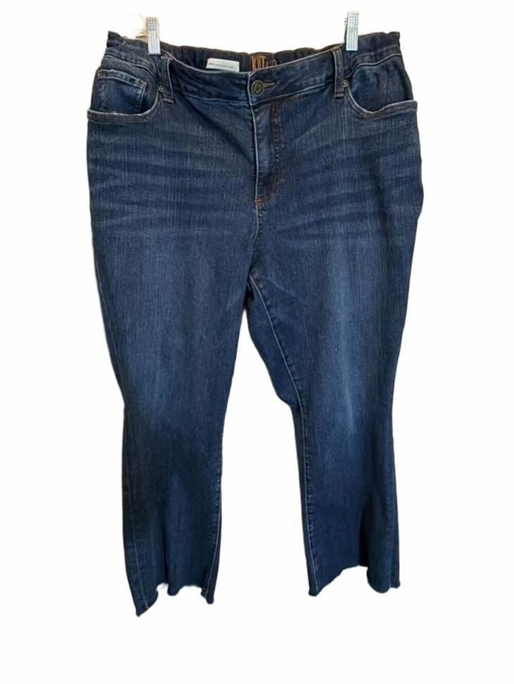 KUT from the Kloth Crop Dark Wash Denim Jeans with Frayed Hem